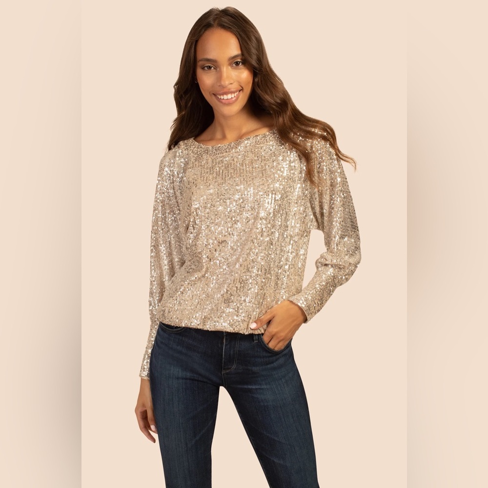 NWT Trina Turk Sprite Dolman Sequin Top Champagne Size L